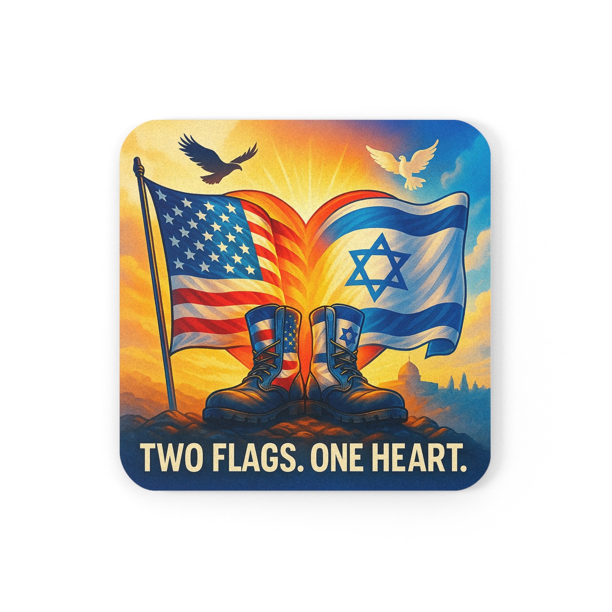 Two Flags. One Heart Cork Back Coaster - American Zionist