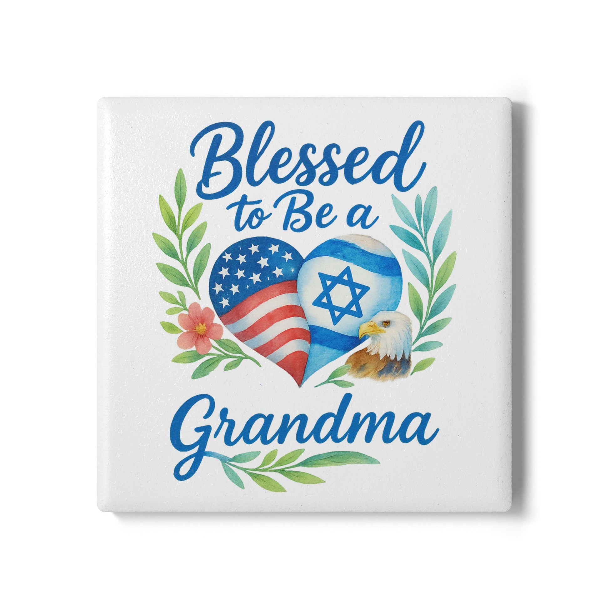 Blessed To Be A Grandma Ceramic Coaster - American Zionist
