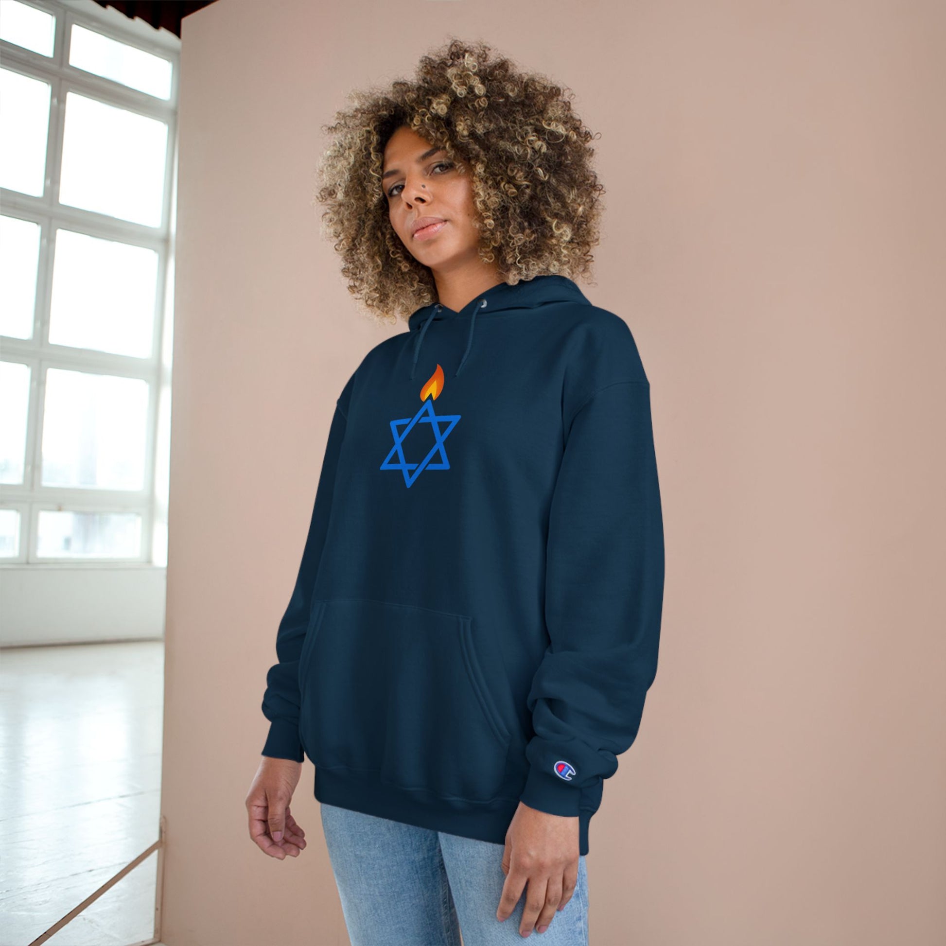 Fire Stars Of David Champion Hoodie - American Zionist