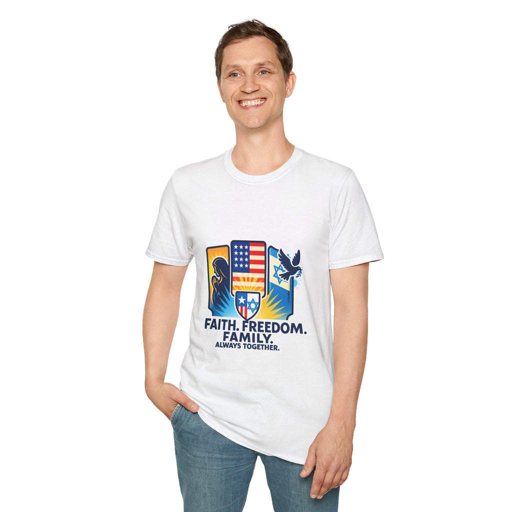 Faith Freedom Family Unisex Softstyle T-Shirt - American Zionist