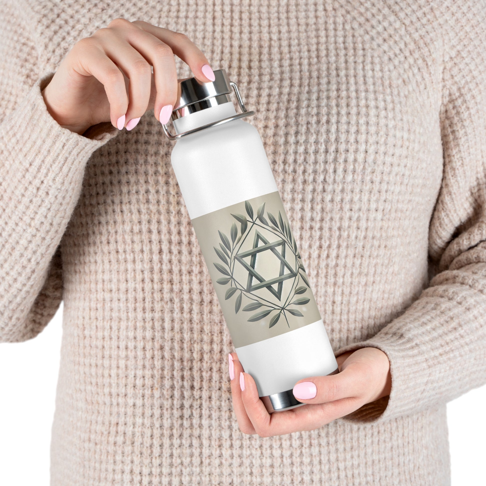 Olive and Star of David Copper Vacuum Insulated Bottle, 22oz - American Zionist