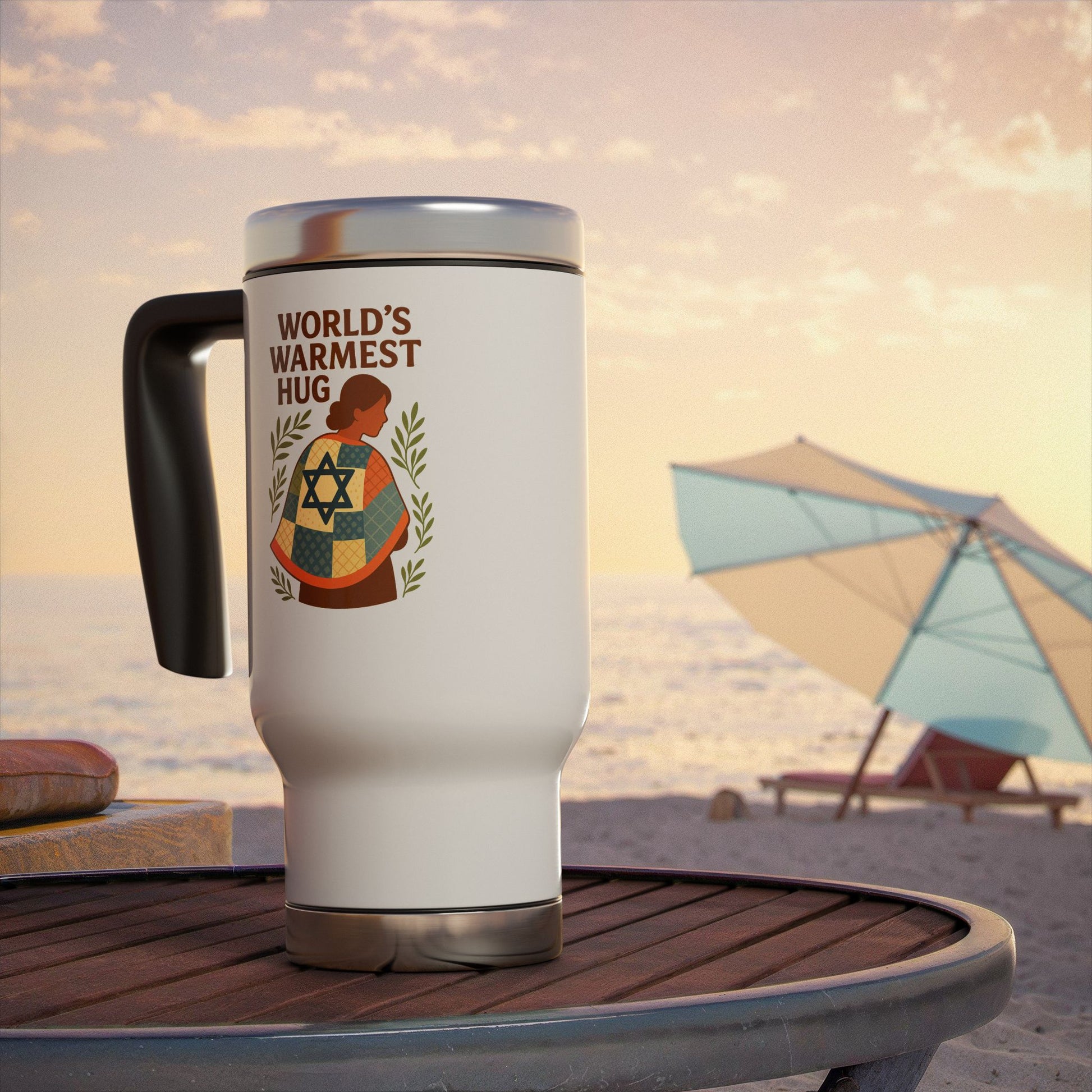 Warmest Hug Stainless Steel Travel Mug with Handle, 14oz - American Zionist