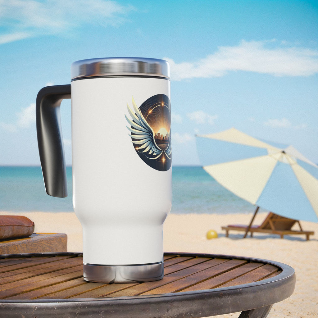 Sunrise Wings Stainless Steel Travel Mug with Handle, 14oz - American Zionist