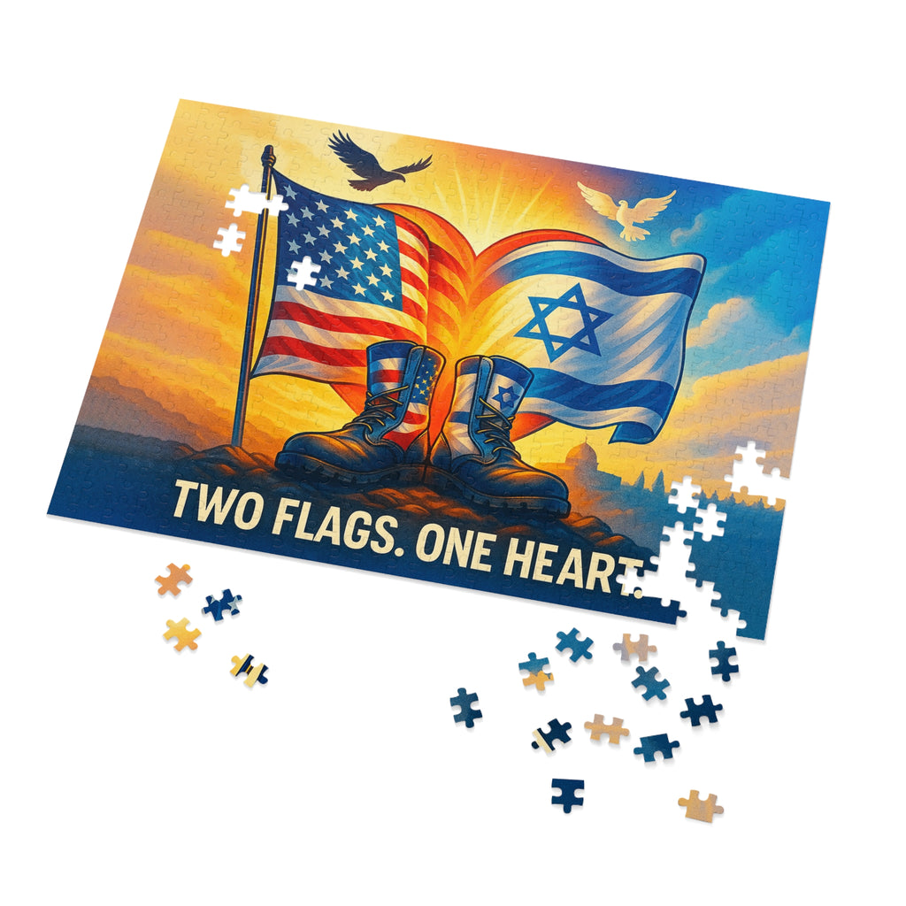 Two Flags One Heart Jigsaw Puzzle with Tin - American Zionist