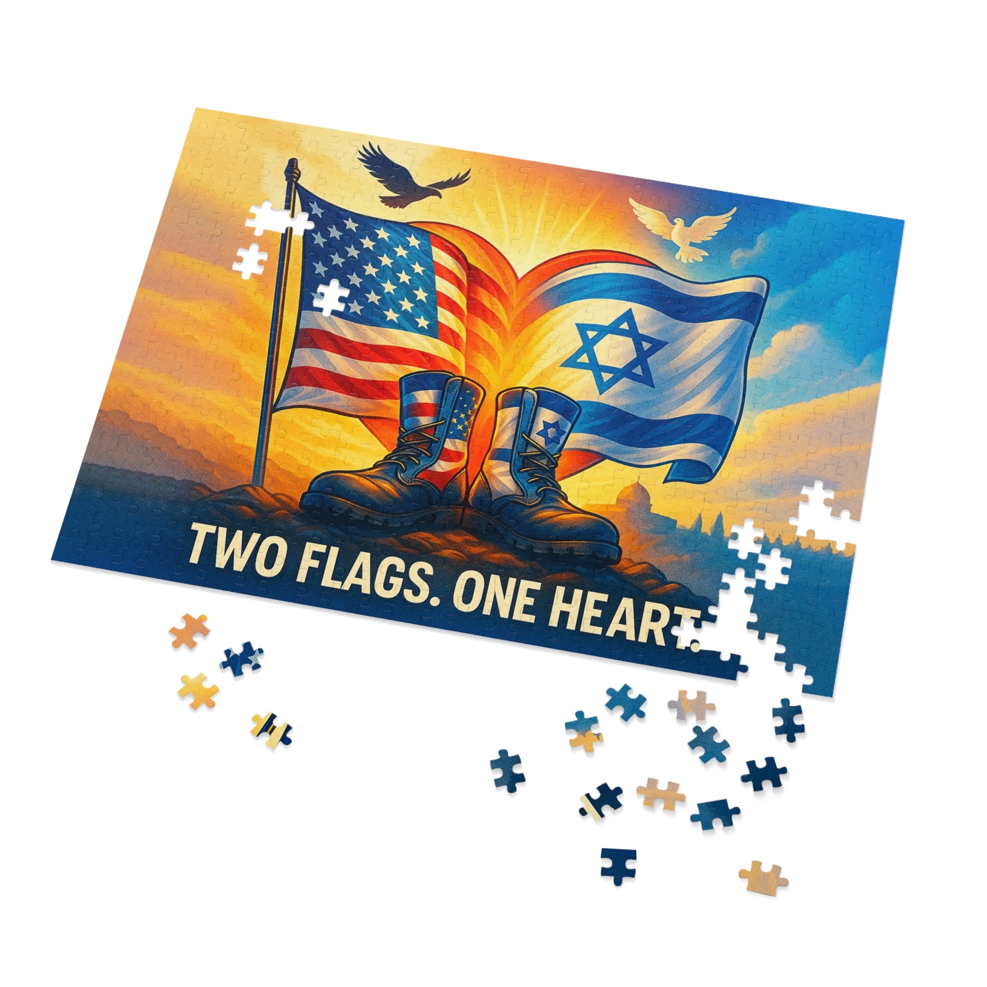 Two Flags One Heart Jigsaw Puzzle with Tin - American Zionist