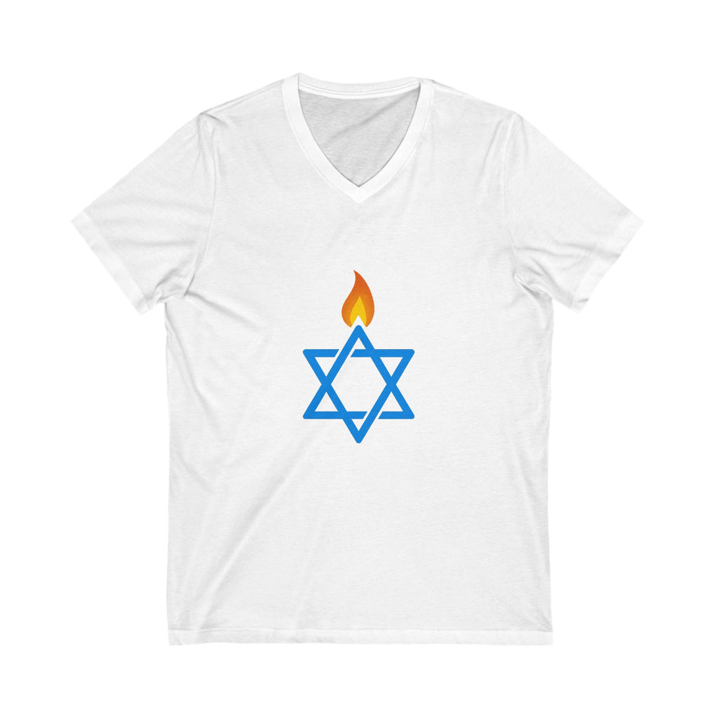 Fire Stars Of David Unisex Jersey Short Sleeve V - Neck Tee - American Zionist