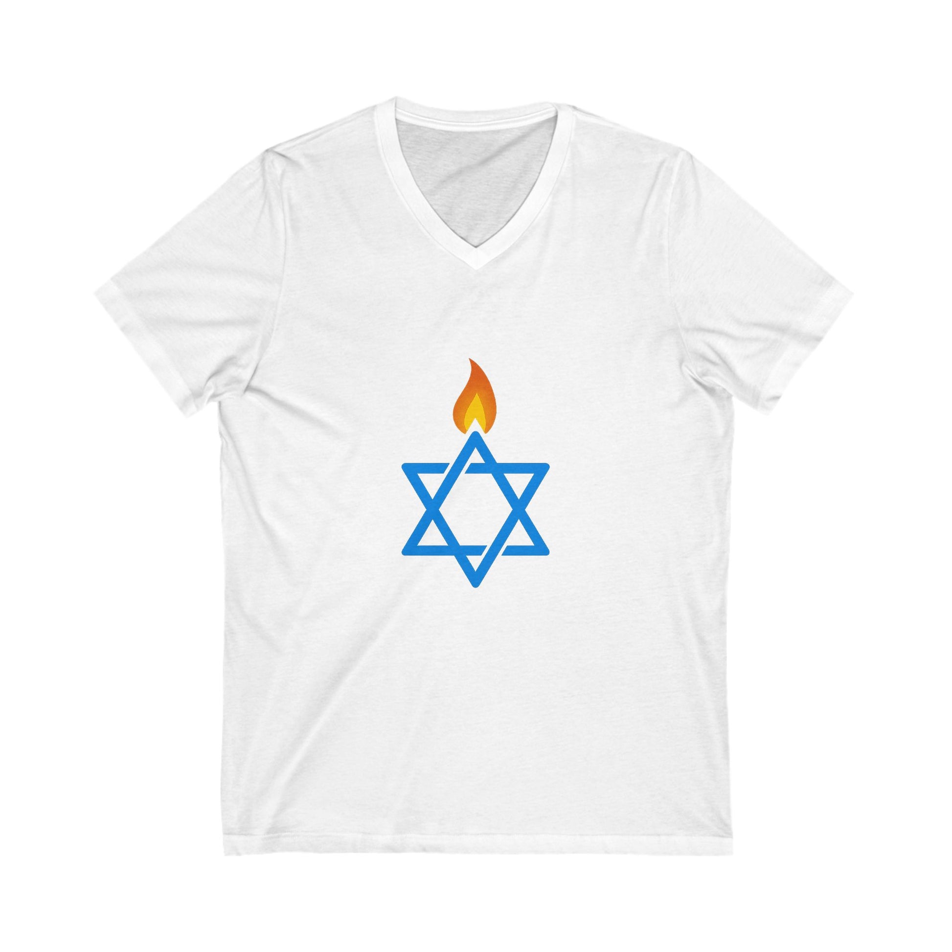 Fire Stars Of David Unisex Jersey Short Sleeve V - Neck Tee - American Zionist