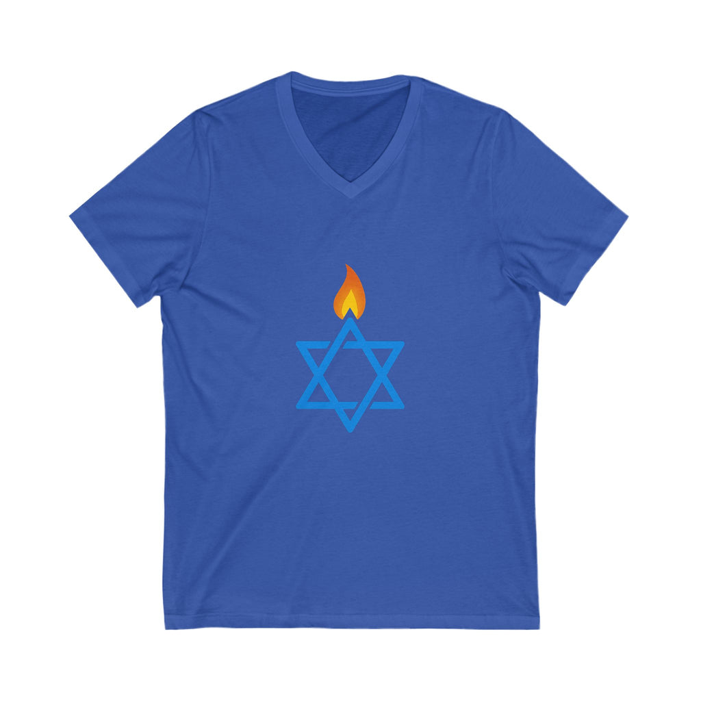 Fire Stars Of David Unisex Jersey Short Sleeve V - Neck Tee - American Zionist