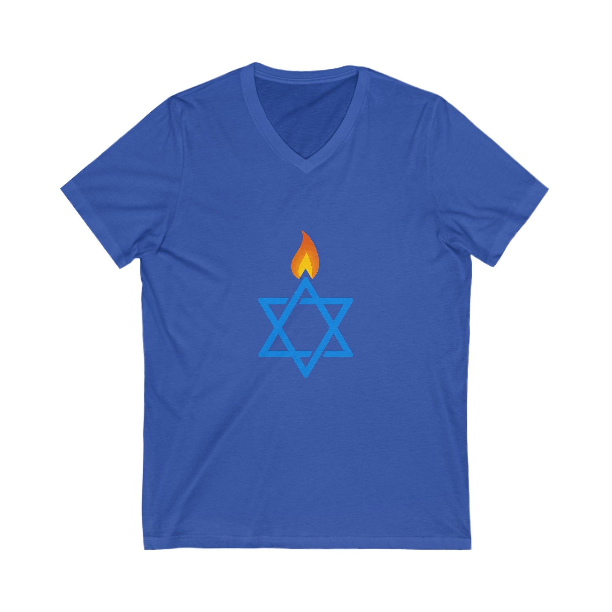 Fire Stars Of David Unisex Jersey Short Sleeve V - Neck Tee - American Zionist