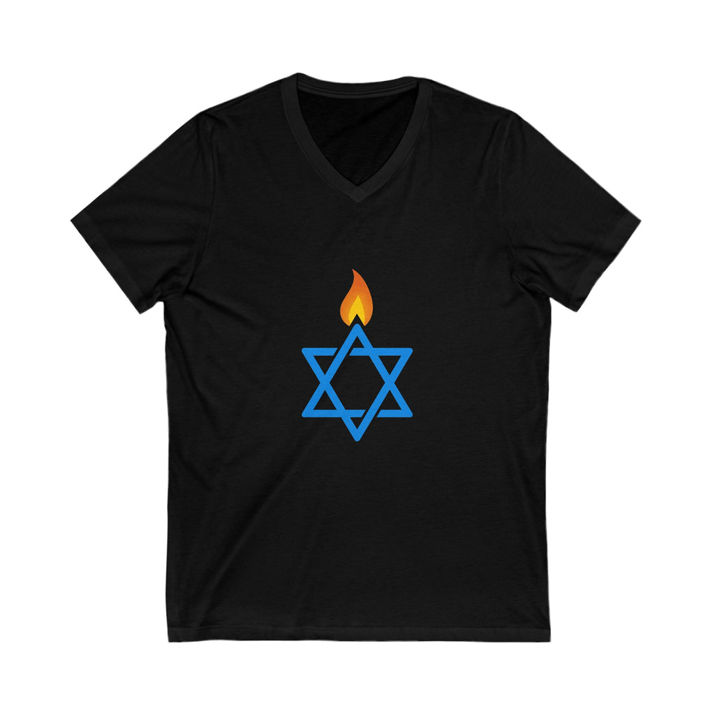 Fire Stars Of David Unisex Jersey Short Sleeve V - Neck Tee - American Zionist