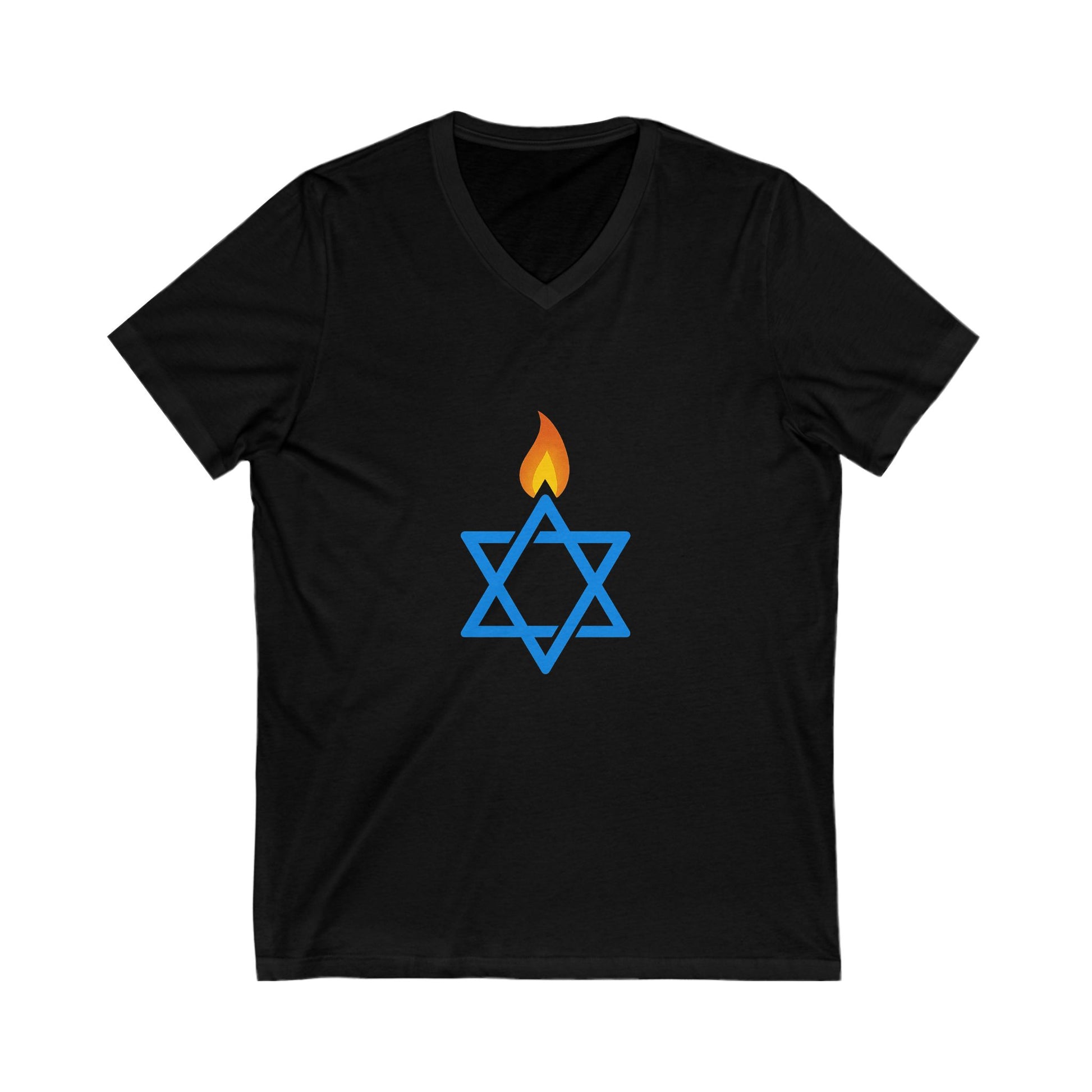 Fire Stars Of David Unisex Jersey Short Sleeve V - Neck Tee - American Zionist