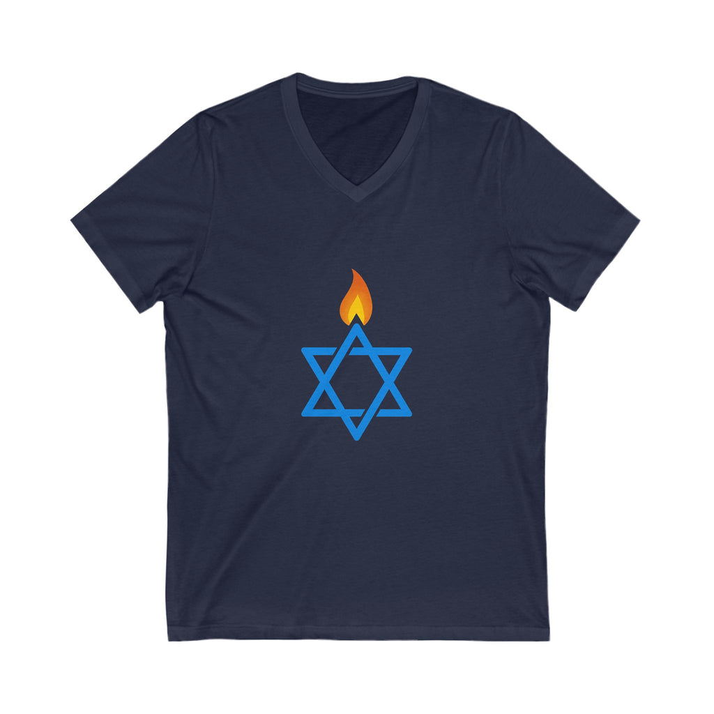 Fire Stars Of David Unisex Jersey Short Sleeve V - Neck Tee - American Zionist