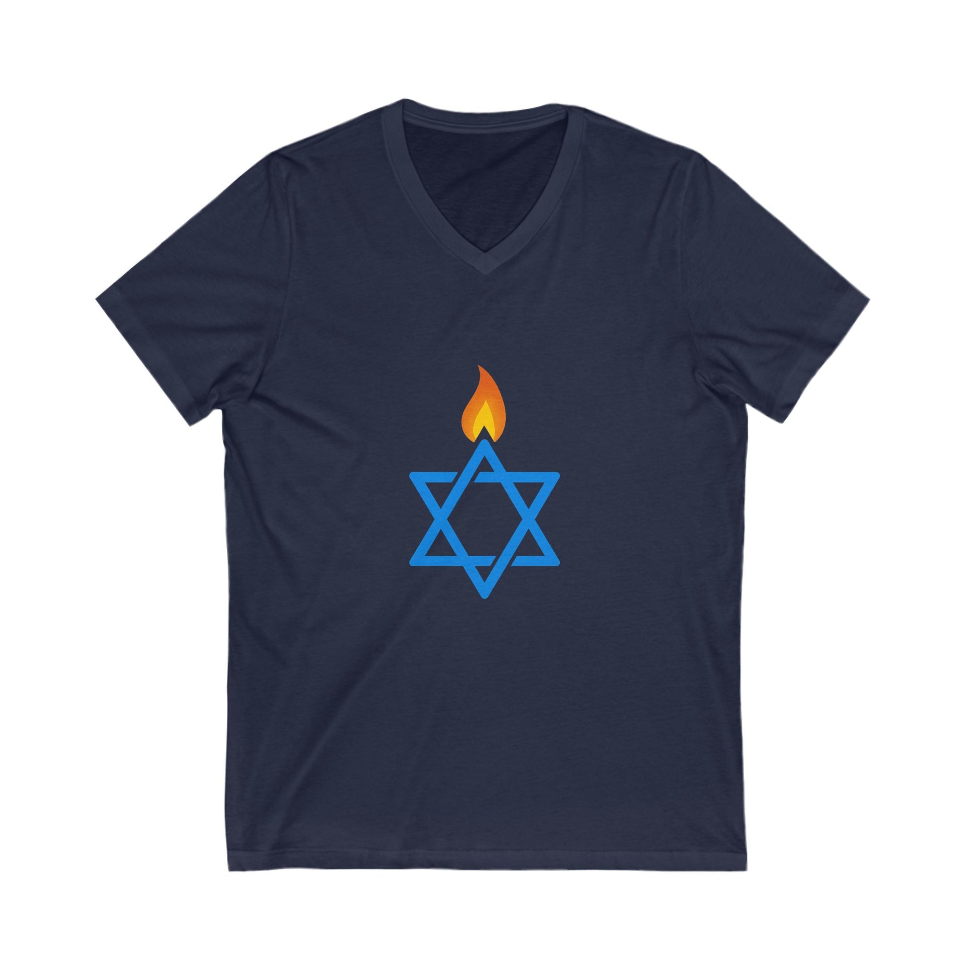 Fire Stars Of David Unisex Jersey Short Sleeve V - Neck Tee - American Zionist