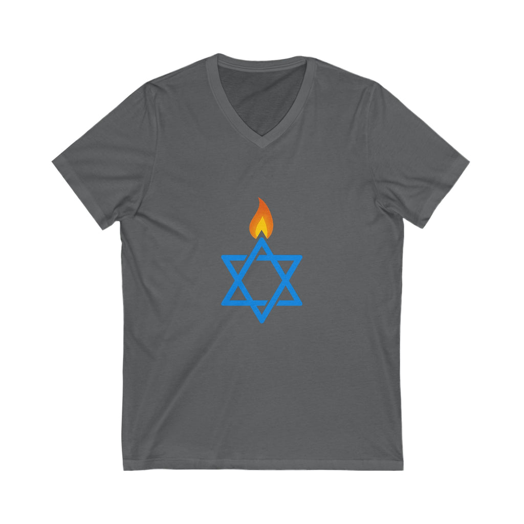 Fire Stars Of David Unisex Jersey Short Sleeve V - Neck Tee - American Zionist
