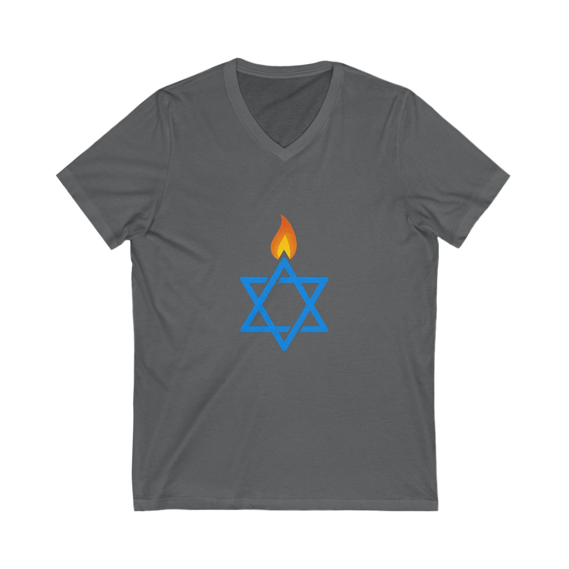 Fire Stars Of David Unisex Jersey Short Sleeve V - Neck Tee - American Zionist