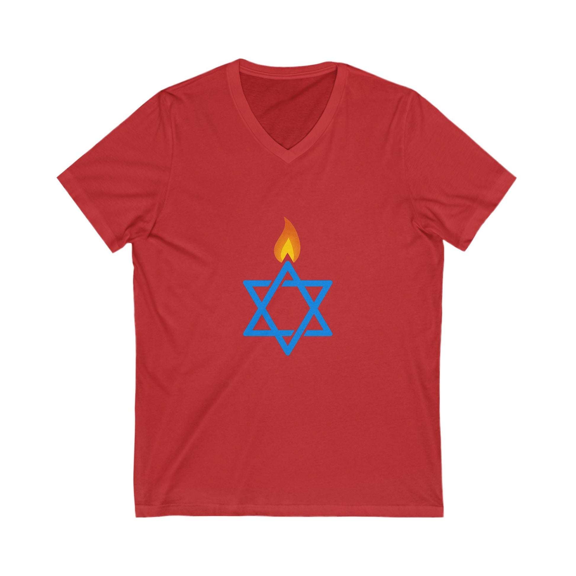 Fire Stars Of David Unisex Jersey Short Sleeve V - Neck Tee - American Zionist