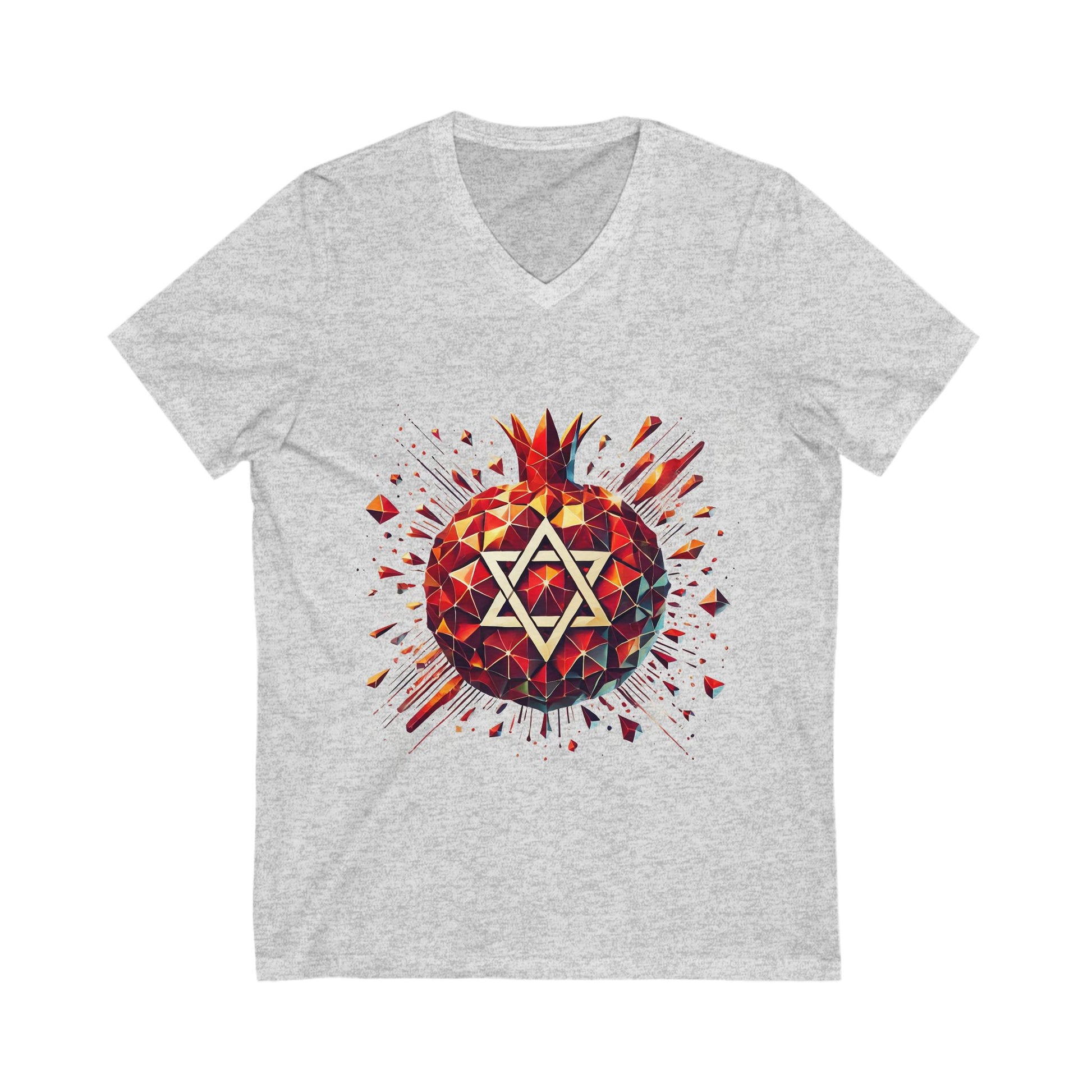 Pomegranate Star of David Unisex Jersey Short Sleeve V - Neck Tee - American Zionist
