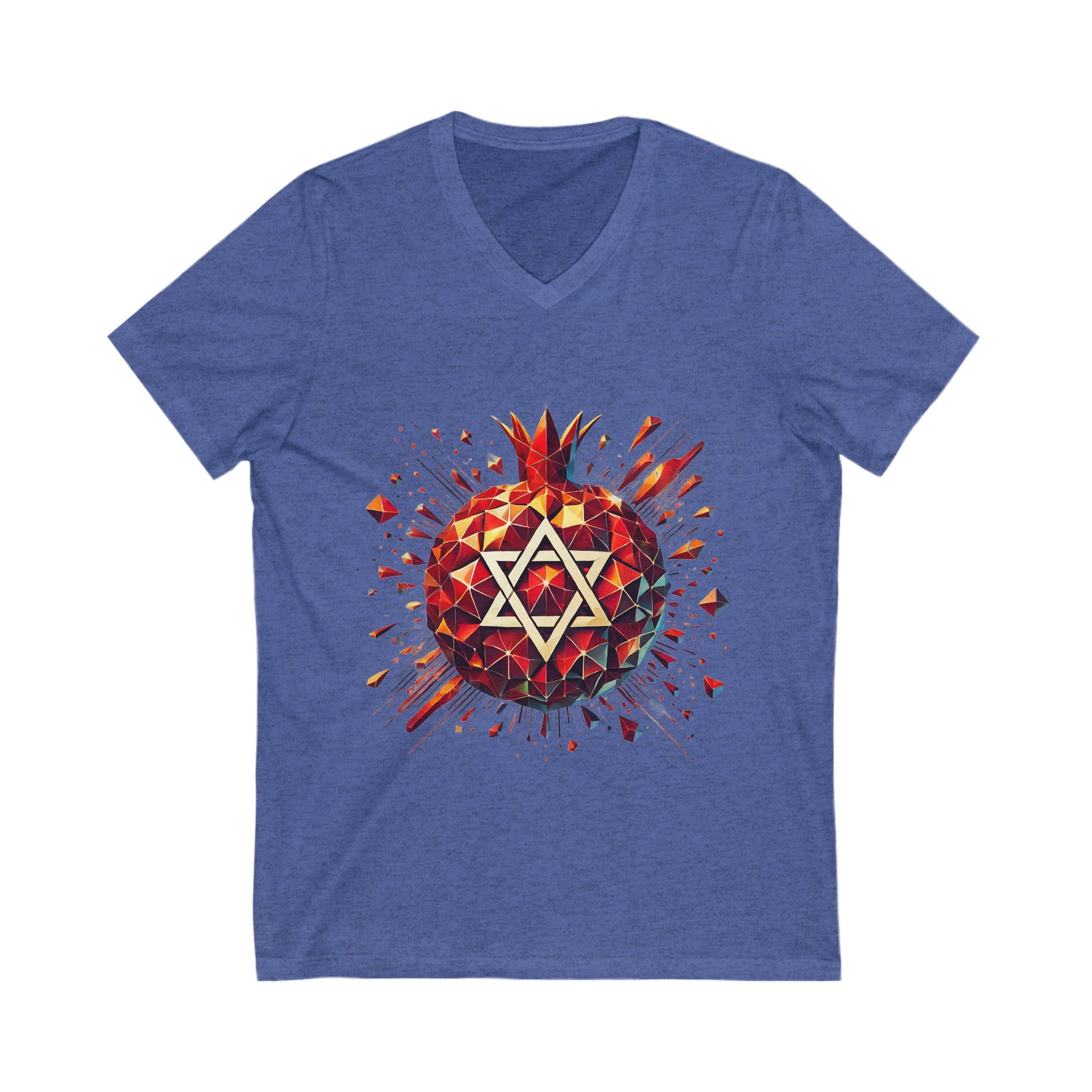 Pomegranate Star of David Unisex Jersey Short Sleeve V - Neck Tee - American Zionist