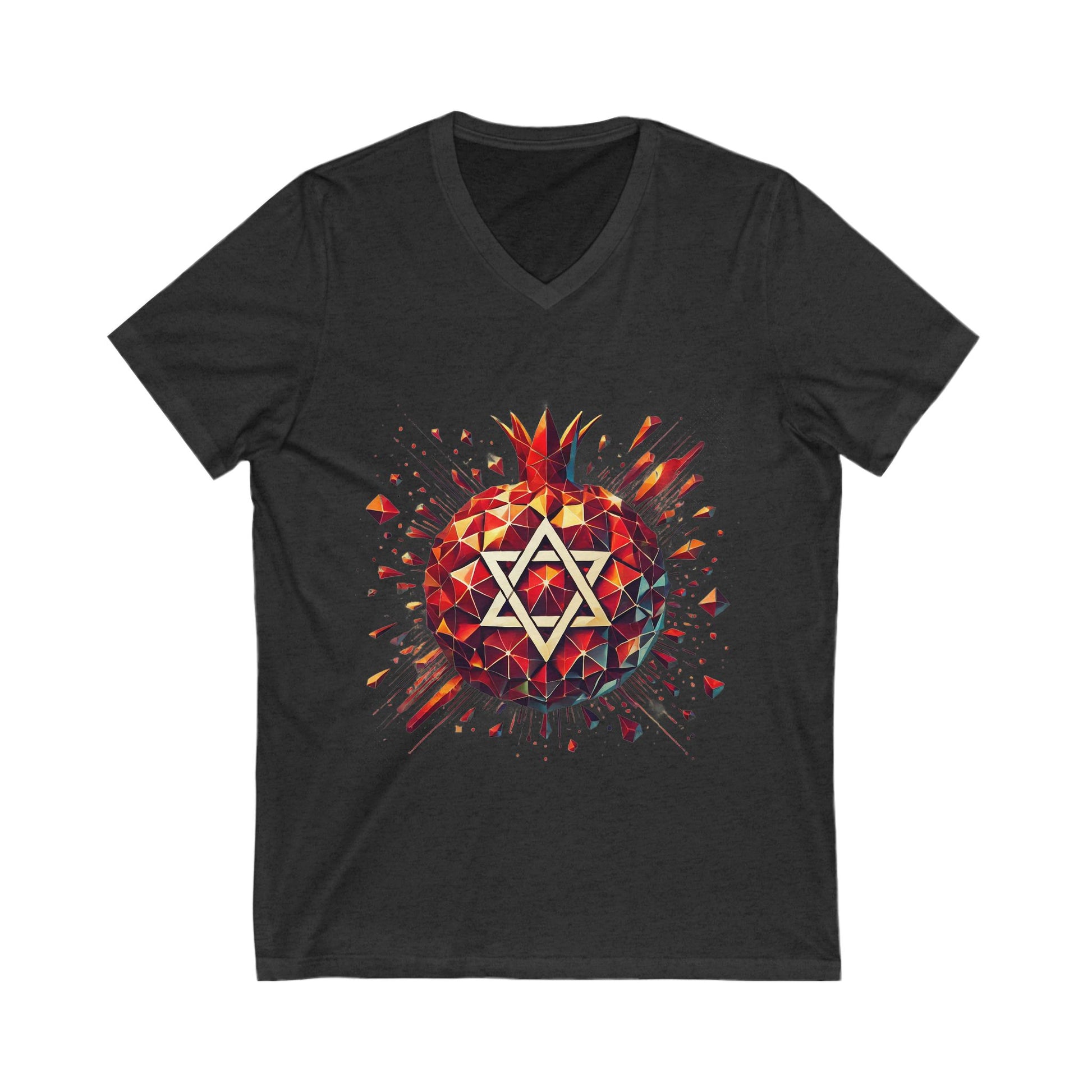 Pomegranate Star of David Unisex Jersey Short Sleeve V - Neck Tee - American Zionist
