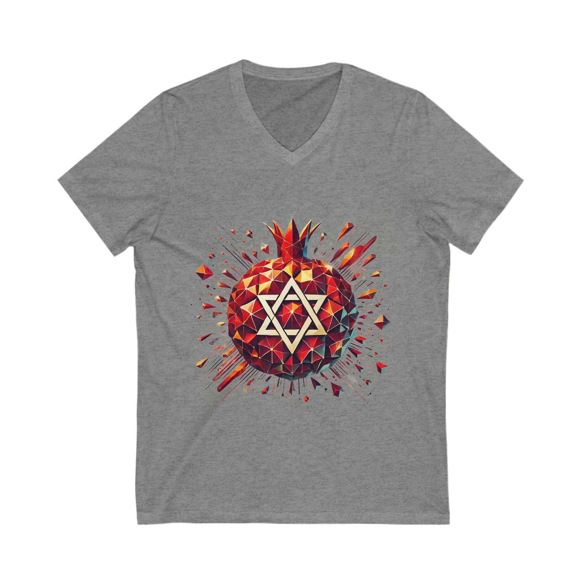 Pomegranate Star of David Unisex Jersey Short Sleeve V - Neck Tee - American Zionist