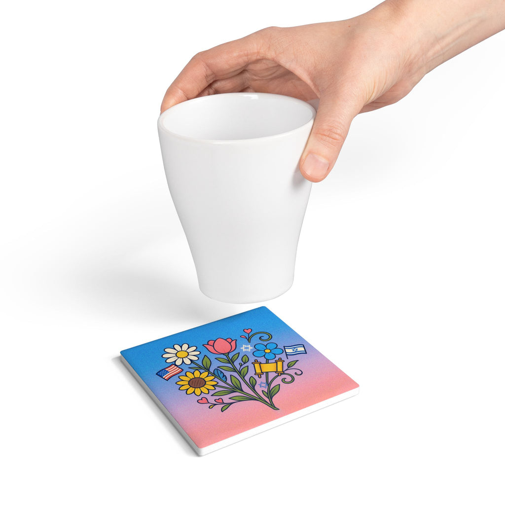 Flourish With Freedom Ceramic Coaster - American Zionist
