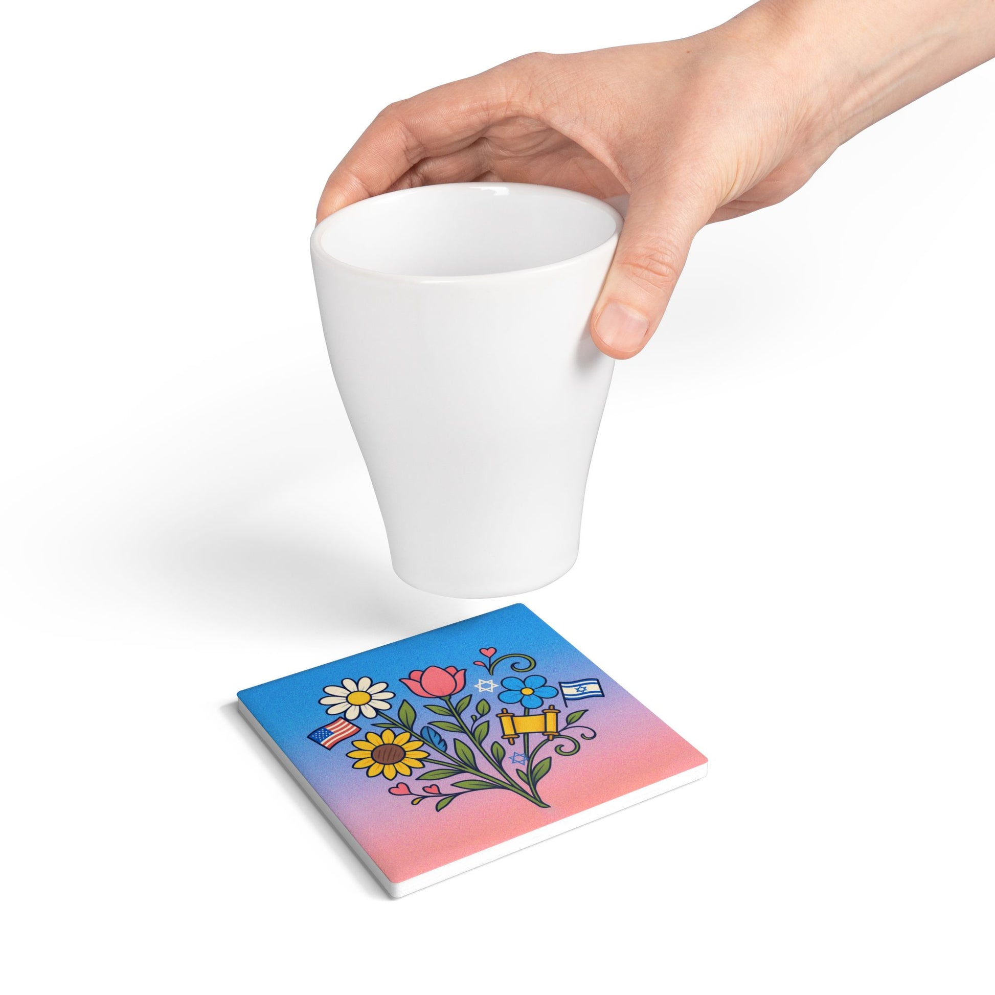 Flourish With Freedom Ceramic Coaster - American Zionist
