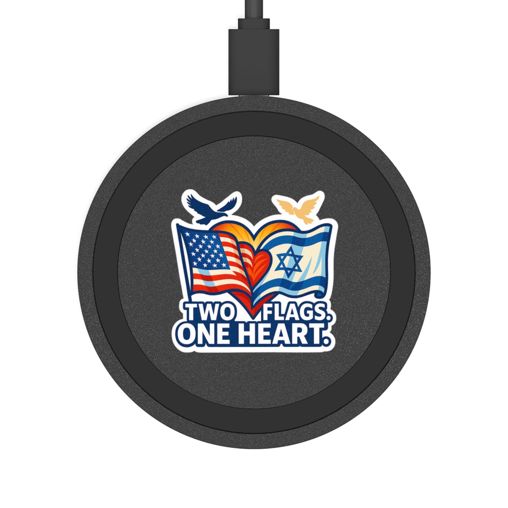 Two Flags. One Heart Quake Wireless Charging Pad - American Zionist