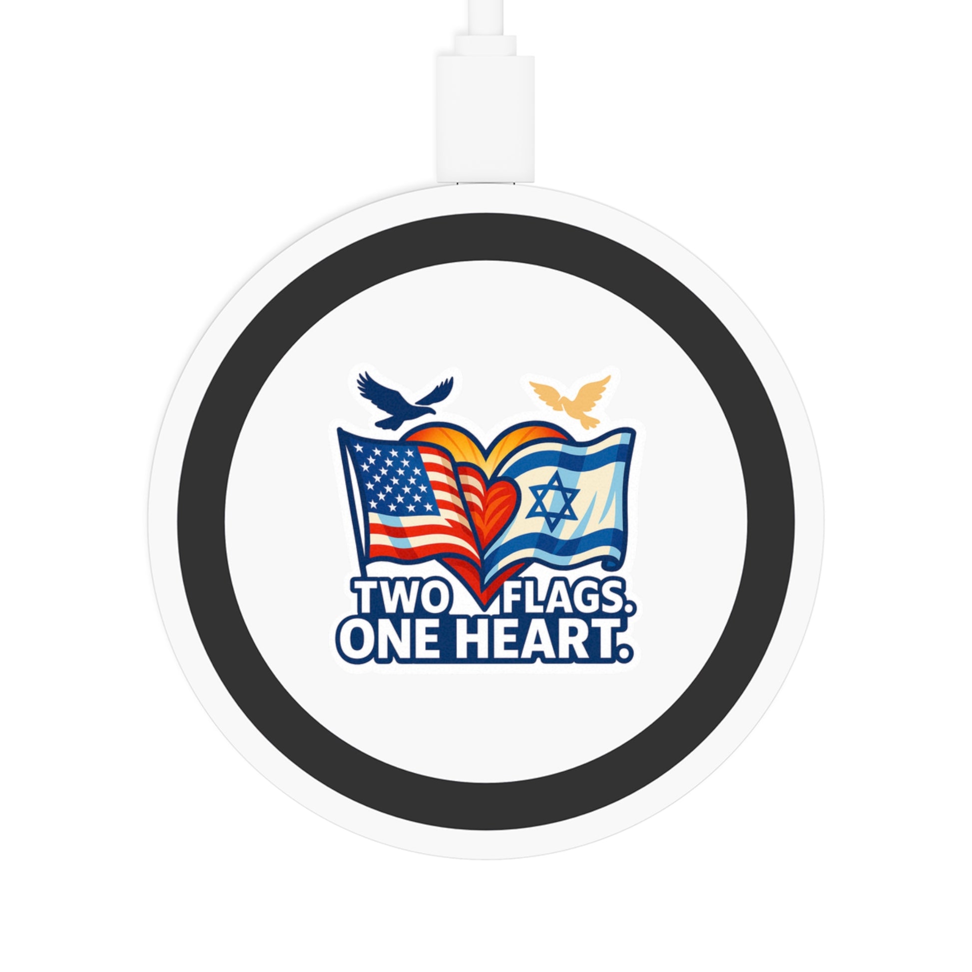 Two Flags. One Heart Quake Wireless Charging Pad - American Zionist