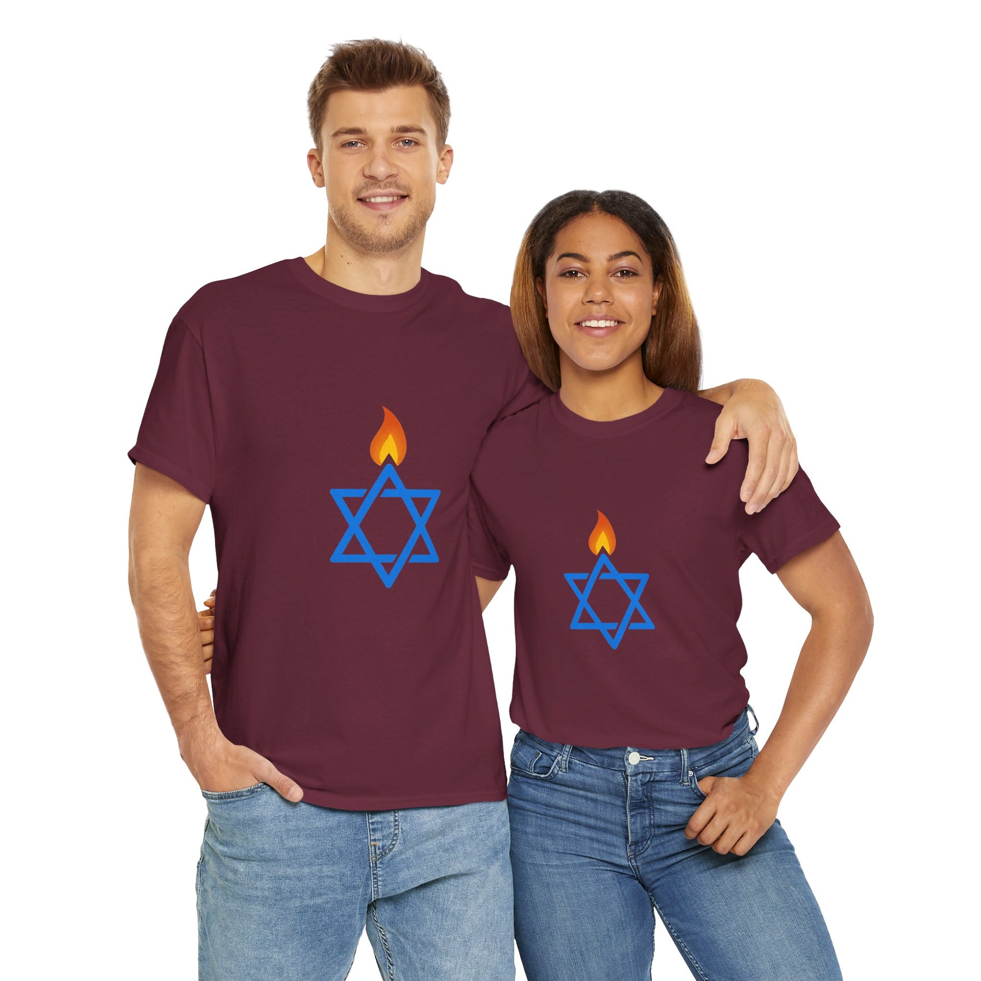 Fire Stars Of David Unisex Heavy Cotton Tee - American Zionist