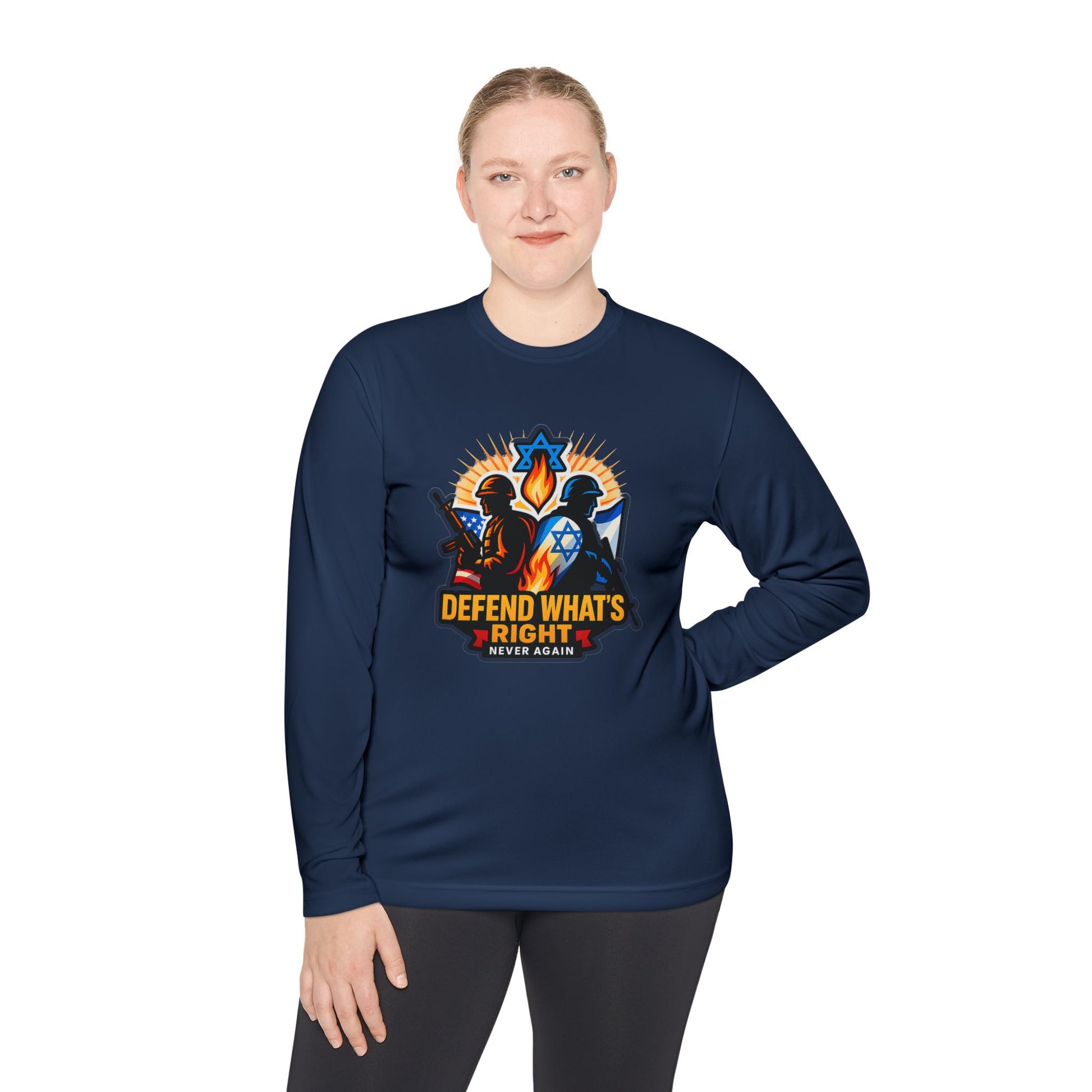 Defend What's Right Unisex Lightweight Long Sleeve Tee - American Zionist