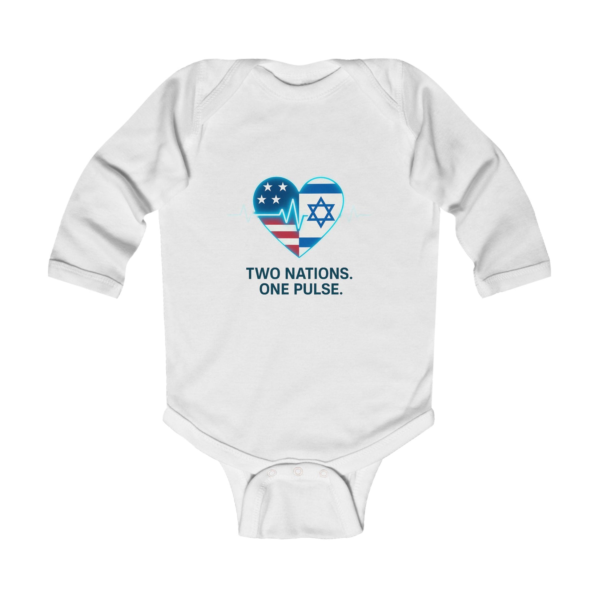 Two Nations. One Pulse Infant Long Sleeve Bodysuit - American Zionist