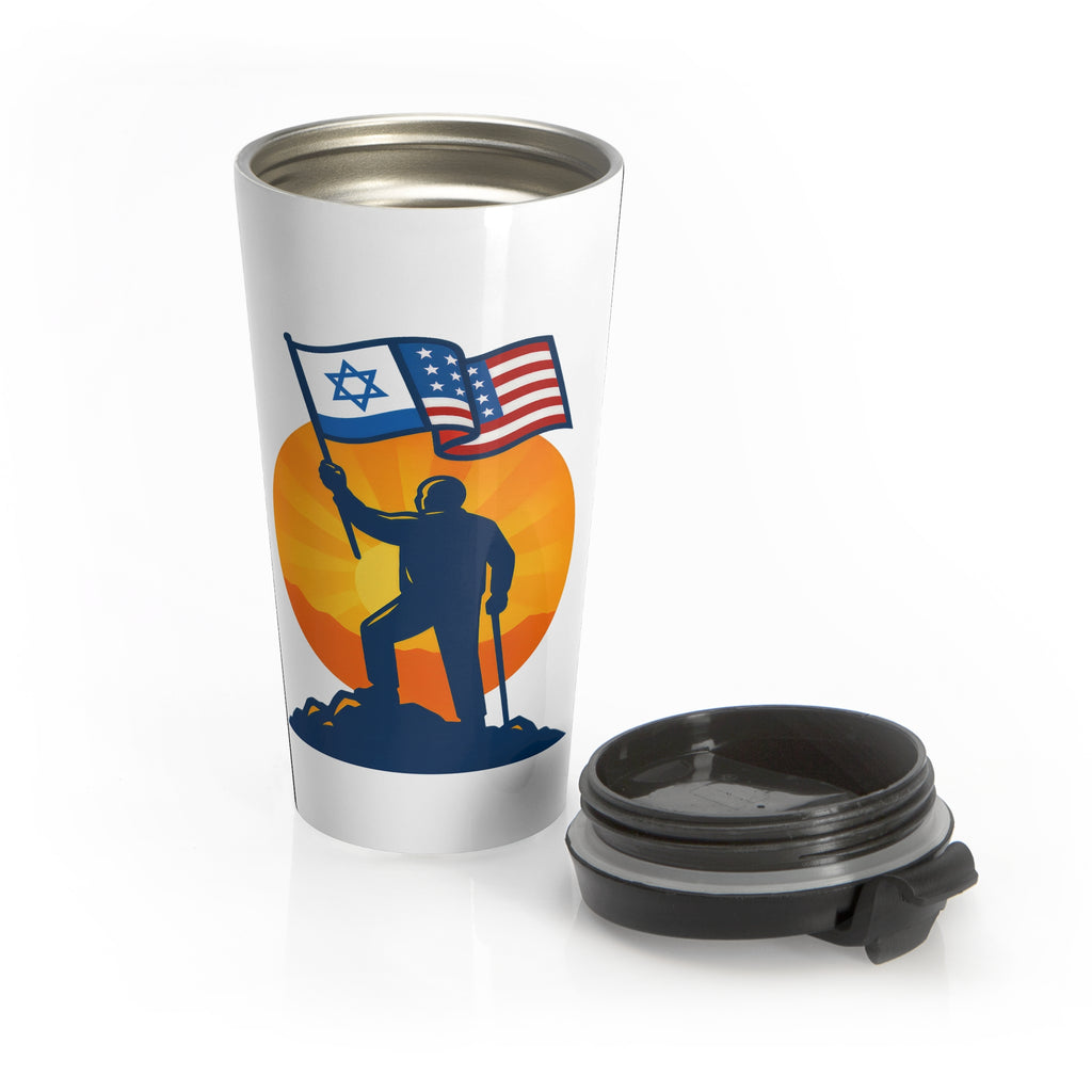Grandpa Stands for Freedom Stainless Steel Travel Mug with Handle, 14oz - American Zionist