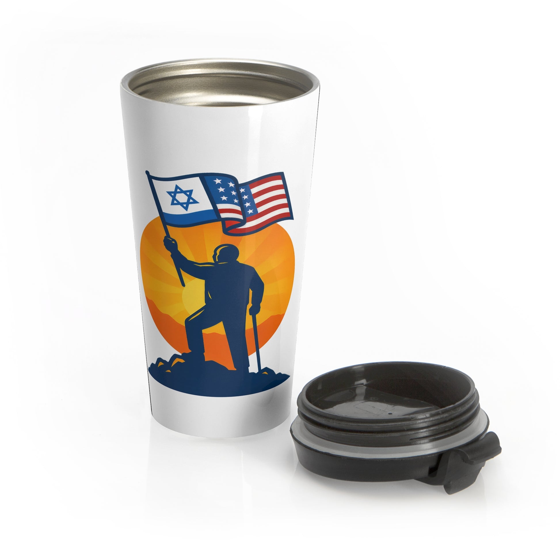 Grandpa Stands for Freedom Stainless Steel Travel Mug with Handle, 14oz - American Zionist