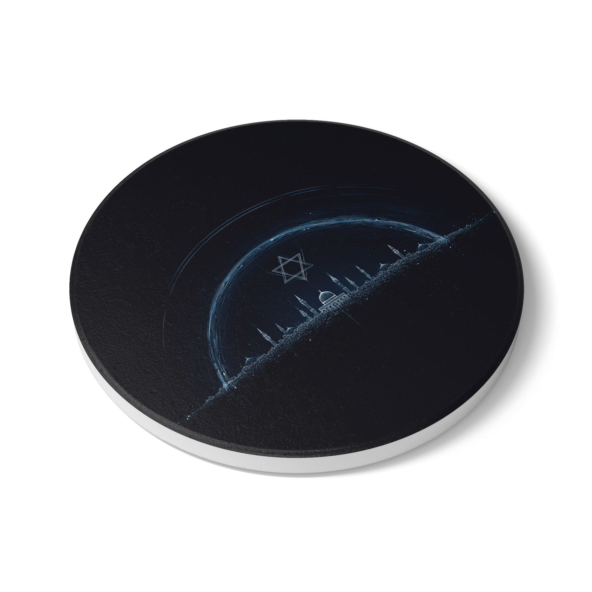 Futuristic City of Israel Ceramic Coaster - American Zionist
