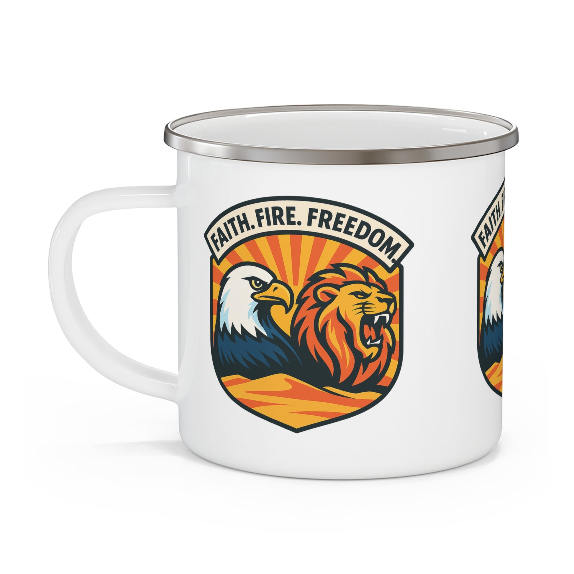 Lions Eagles Rise Enamel Camping Mug - American Zionist