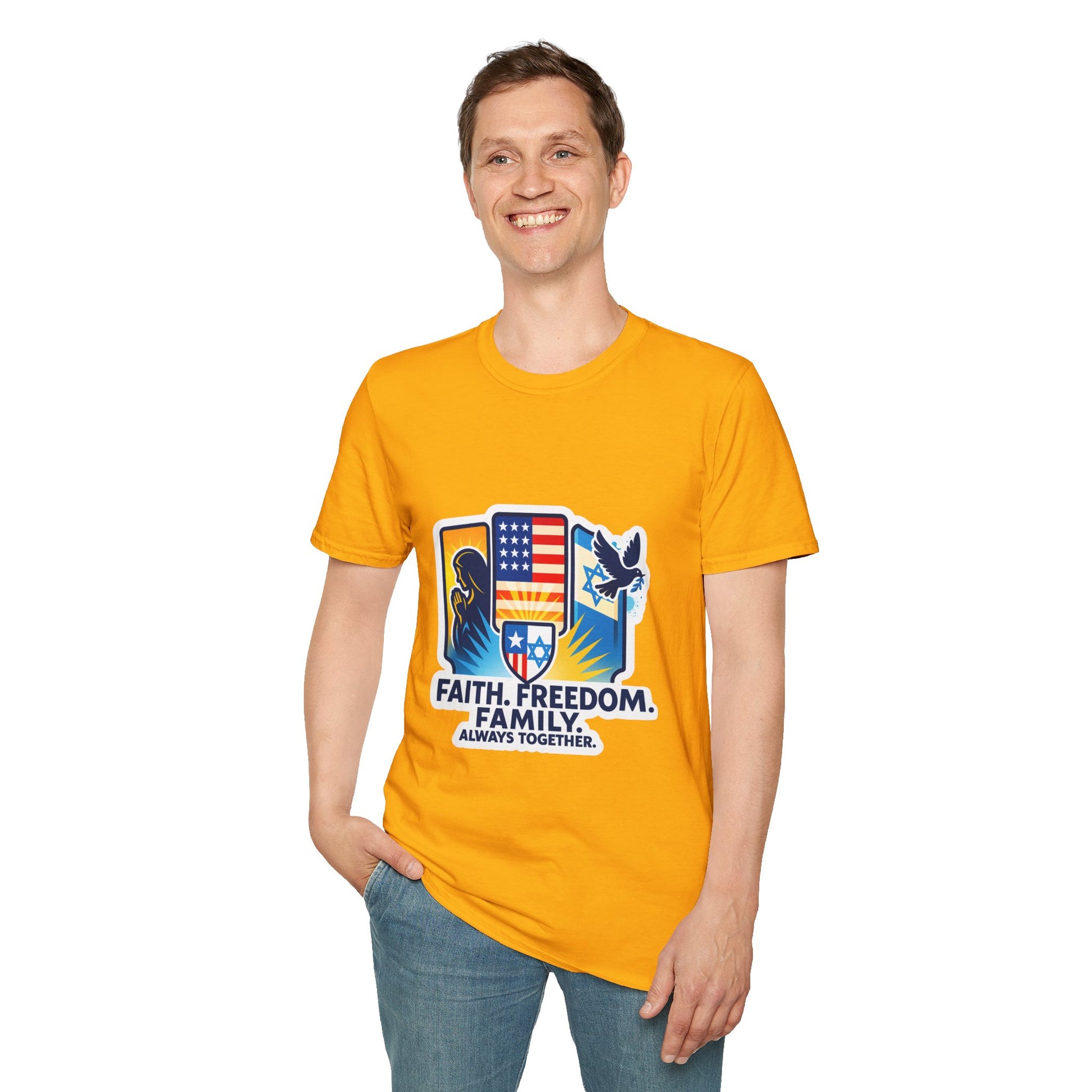 Faith Freedom Family Unisex Softstyle T-Shirt - American Zionist