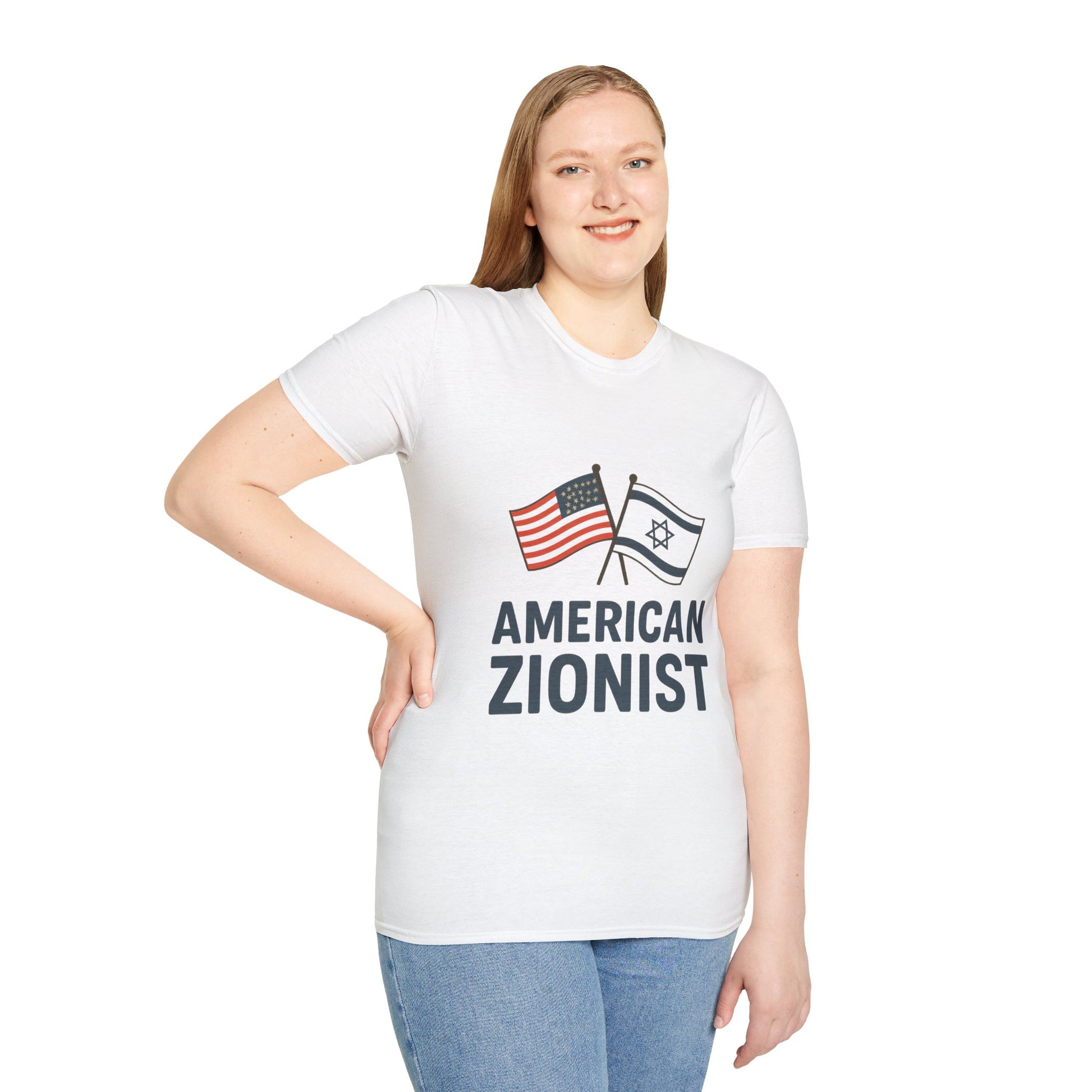 American Zionist: Two Flags Unisex Softstyle T-Shirt - American Zionist