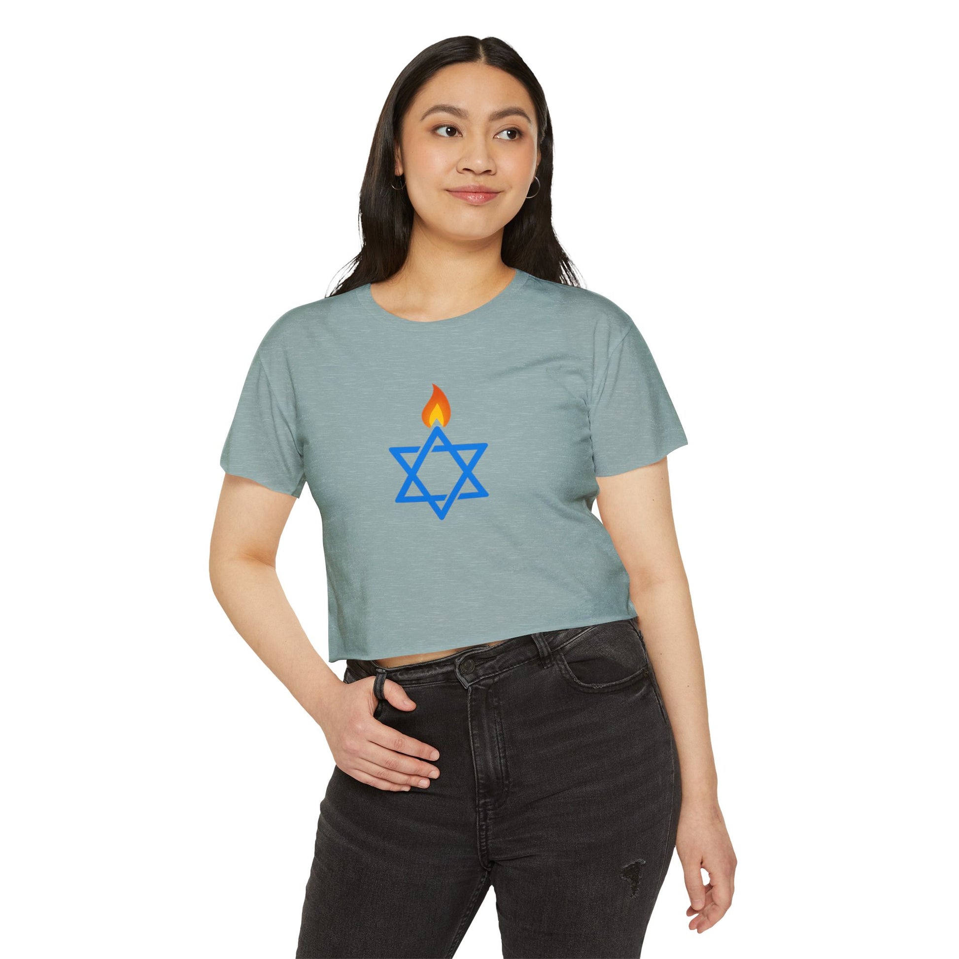 Fire Stars Of David Women's Festival Crop Top - American Zionist