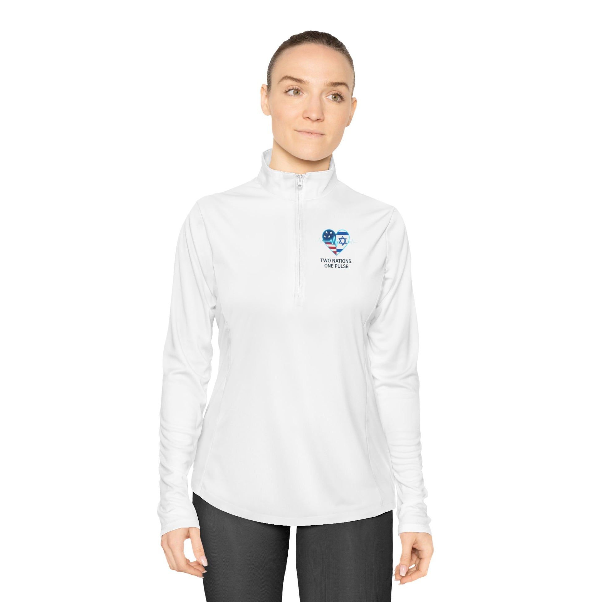 Two Nations. One Pulse Ladies Quarter - Zip Pullover - American Zionist