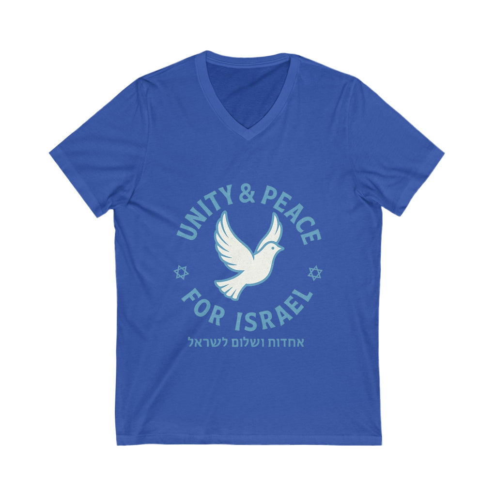 Unity Peace For Israel Unisex Jersey Short Sleeve V - Neck Tee - American Zionist