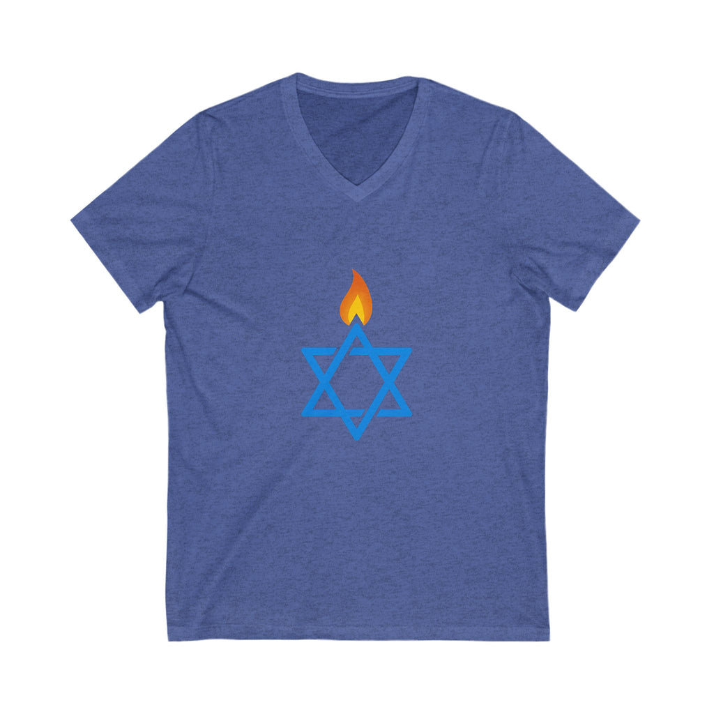 Fire Stars Of David Unisex Jersey Short Sleeve V - Neck Tee - American Zionist