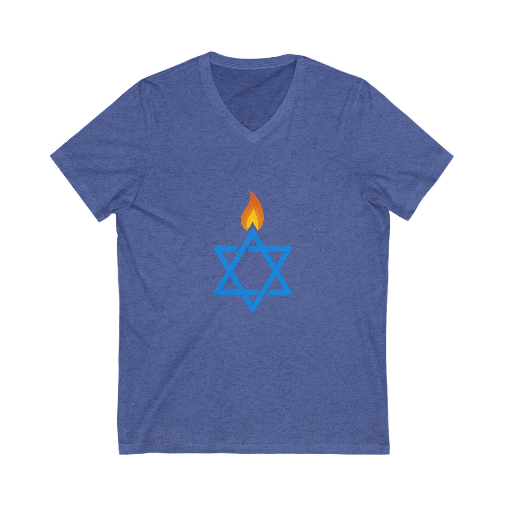 Fire Stars Of David Unisex Jersey Short Sleeve V - Neck Tee - American Zionist