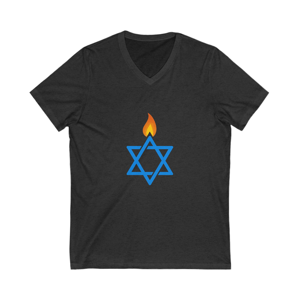 Fire Stars Of David Unisex Jersey Short Sleeve V - Neck Tee - American Zionist
