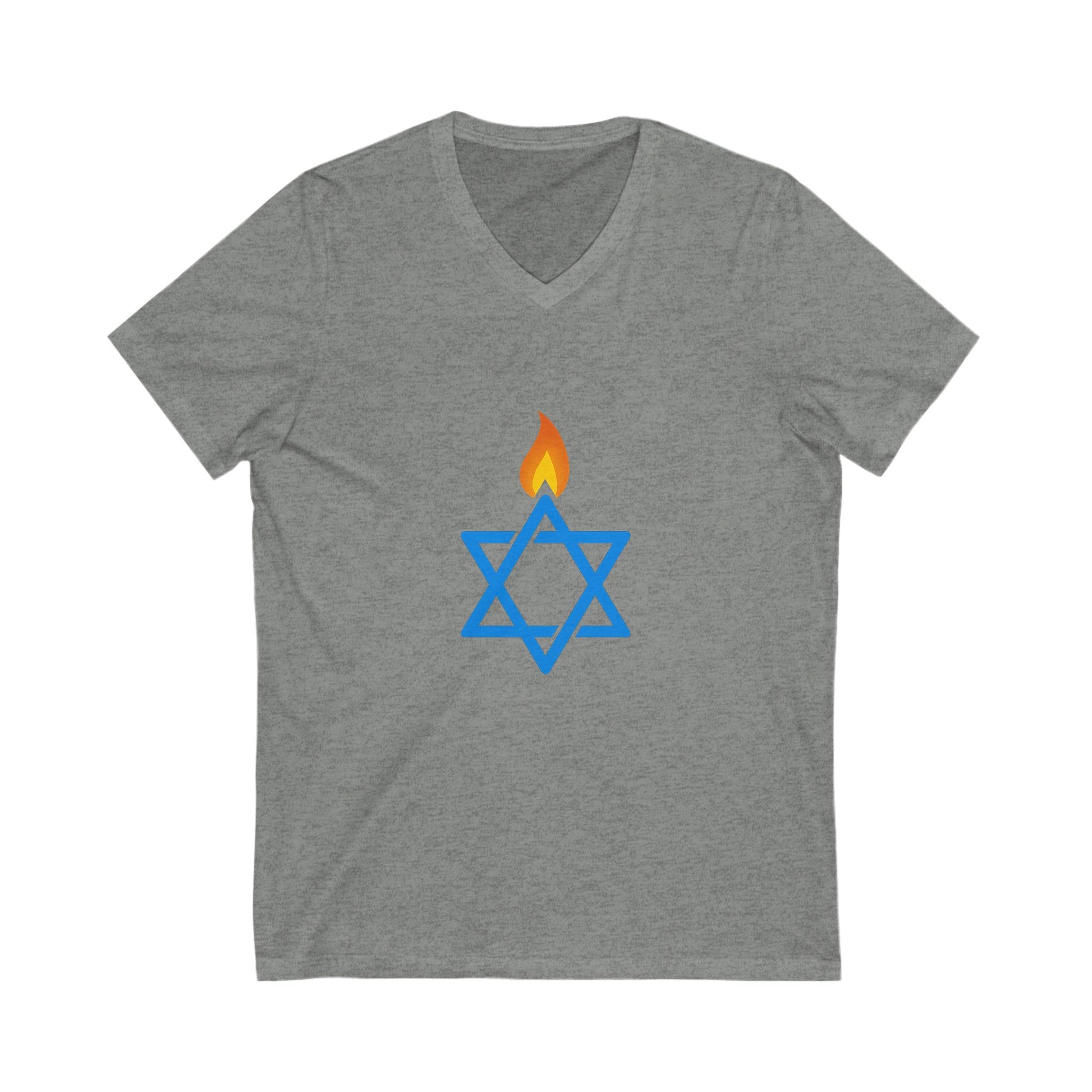 Fire Stars Of David Unisex Jersey Short Sleeve V - Neck Tee - American Zionist