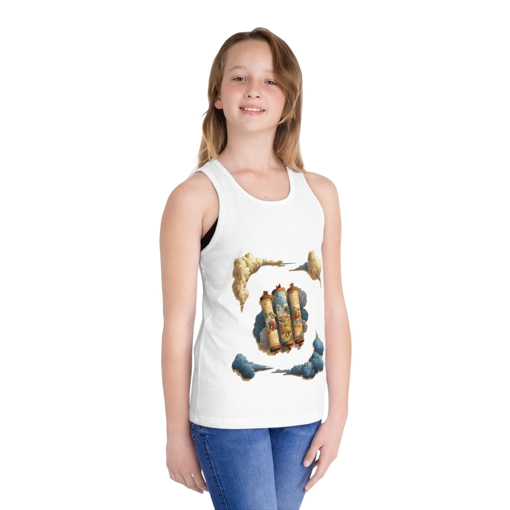 Cloudy Scroll of Moses Transparent Kid's Jersey Tank Top - American Zionist