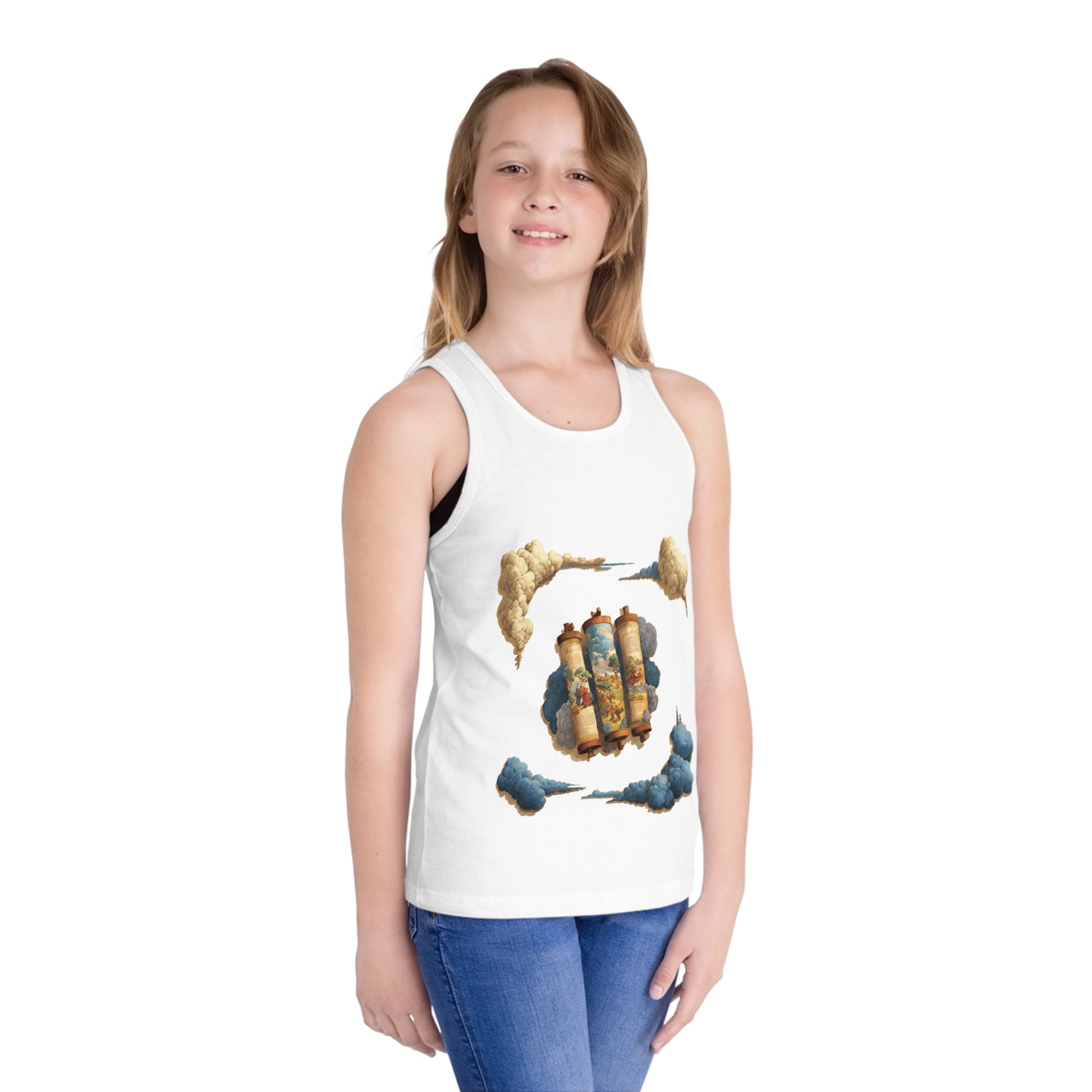 Cloudy Scroll of Moses Transparent Kid's Jersey Tank Top - American Zionist