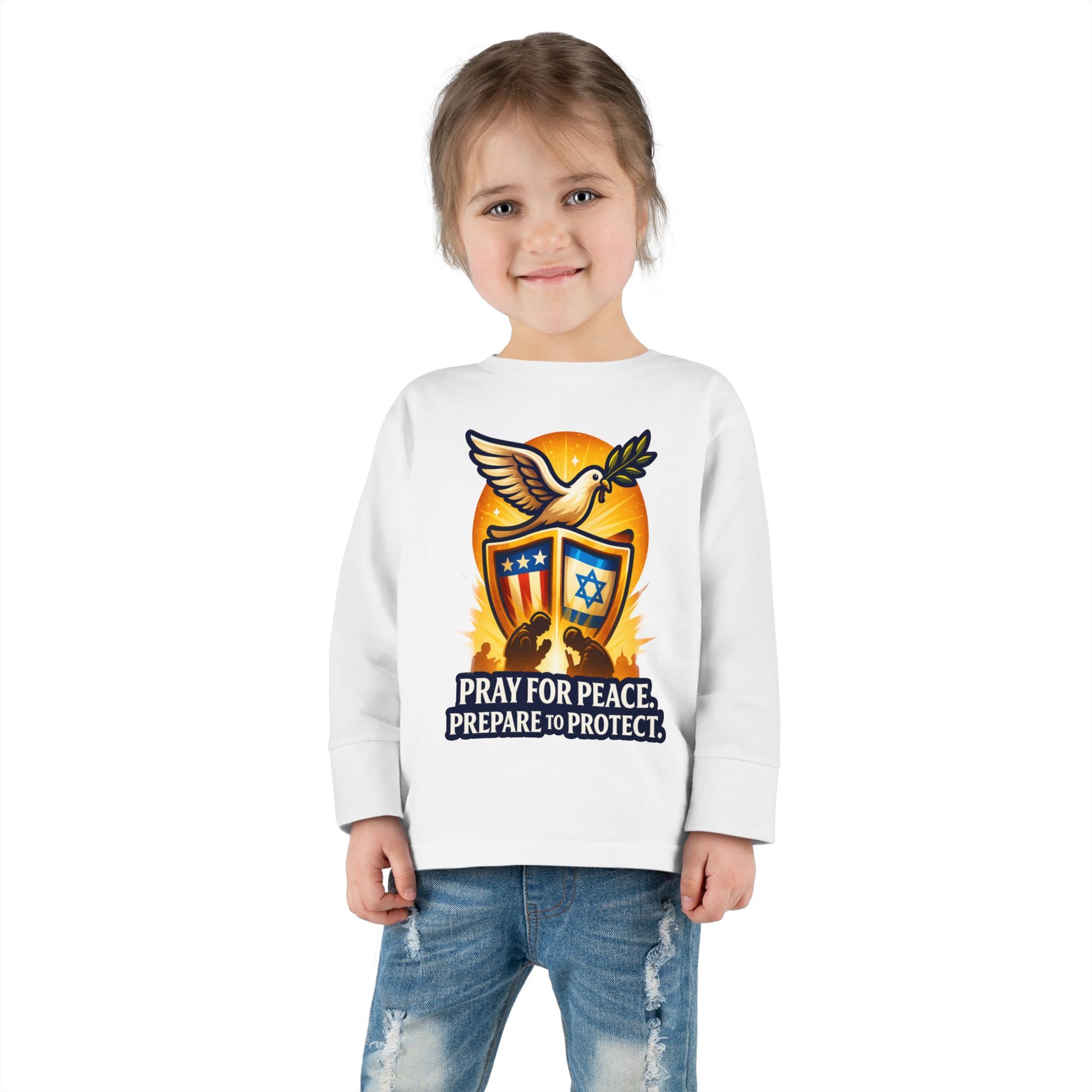 Pray For Peace Toddler Long Sleeve Tee - American Zionist