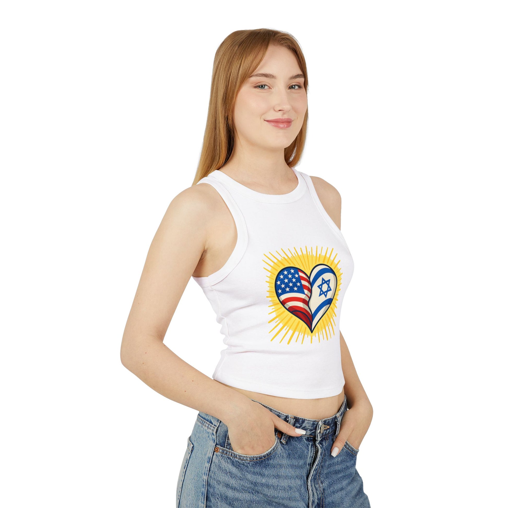 Heart of Two Nations Women's Micro Rib Racer Tank Top - American Zionist