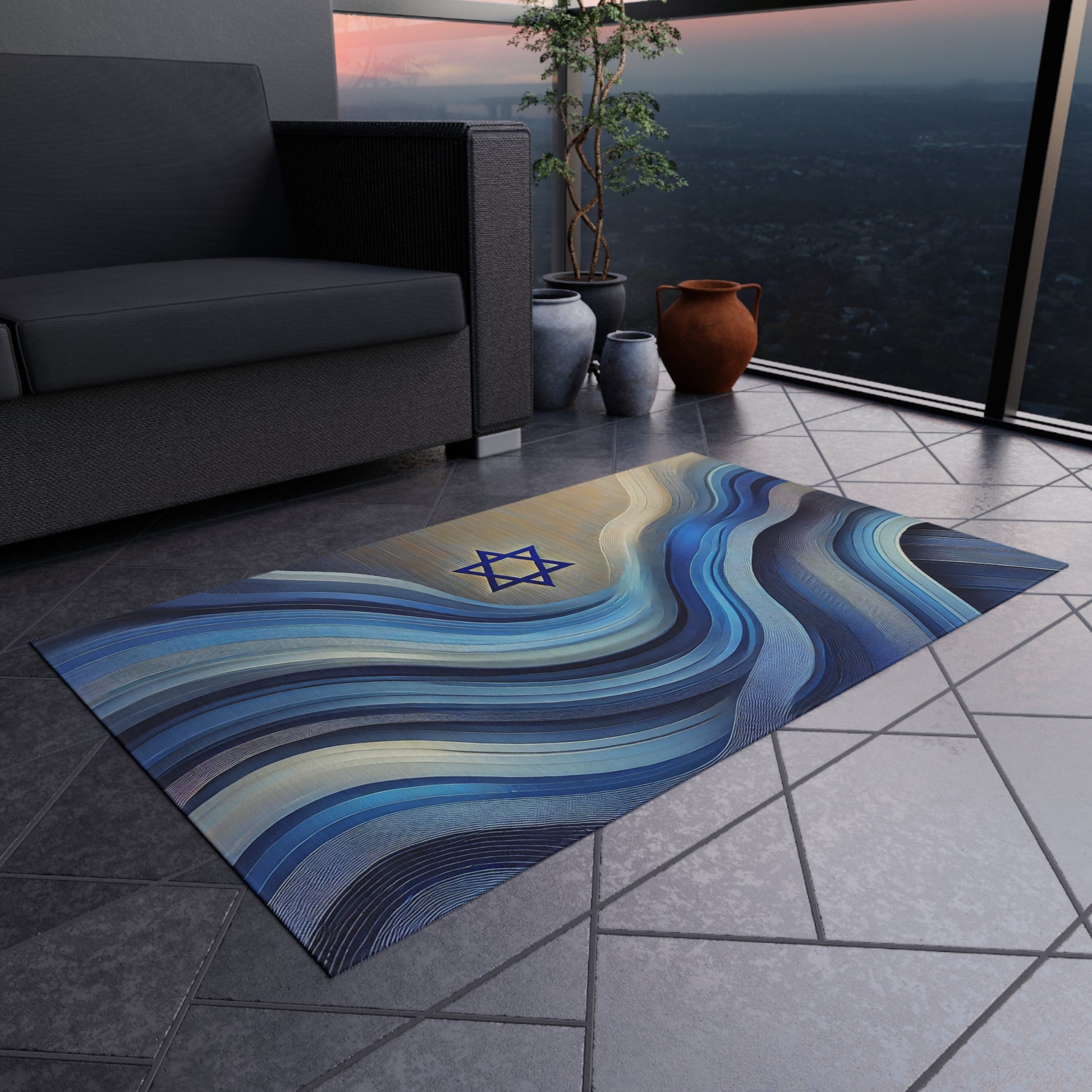 Ocean Flow Star Outdoor Rug - American Zionist