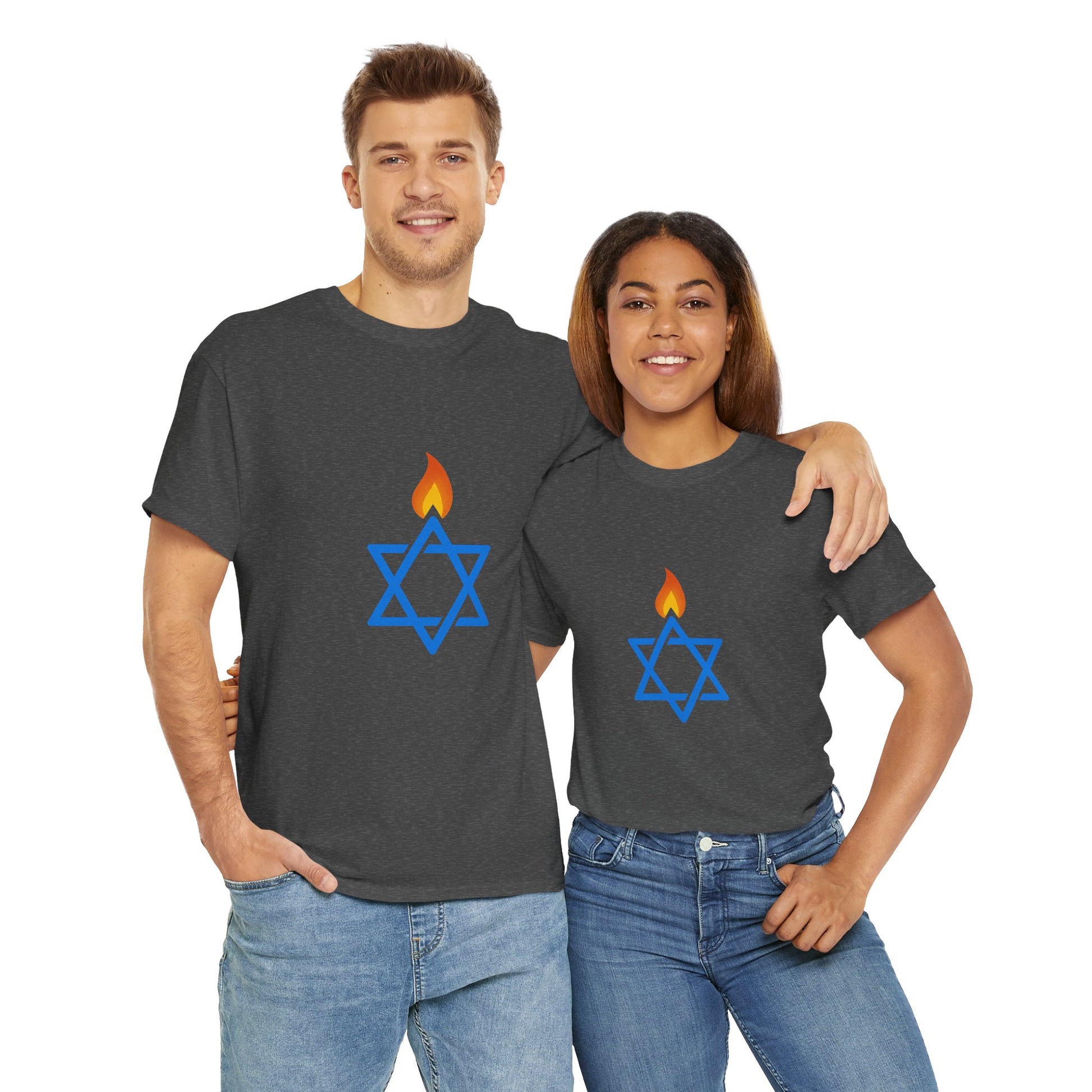 Fire Stars Of David Unisex Heavy Cotton Tee - American Zionist
